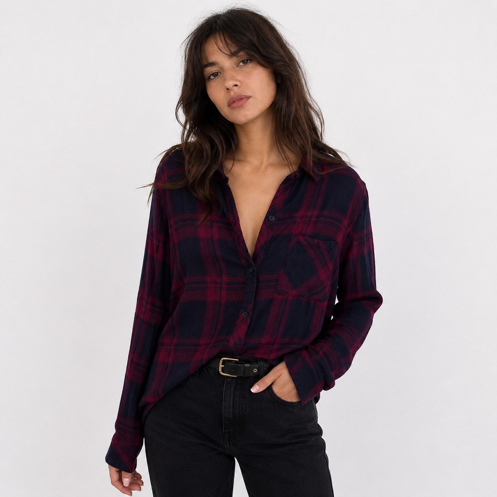 Rails Hunter Plaid Button Down Shirt Womens Small Burgundy Long Sleeve festival